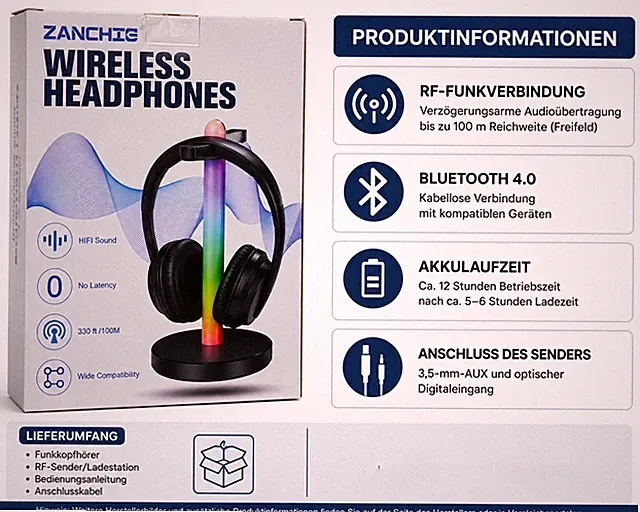 ZANCHIE YH720 TV Funkkopfhörer Bluetooth Over Ear mit Sender Ladestation 100m