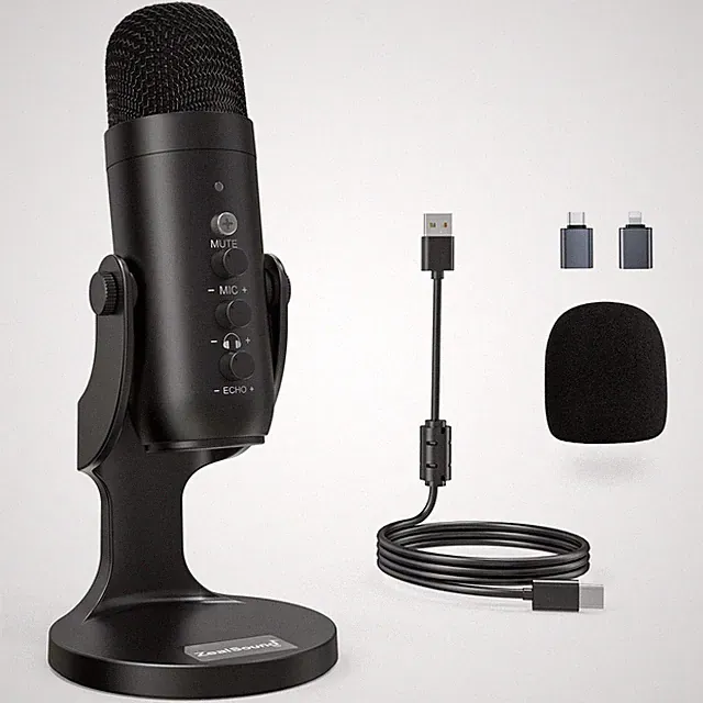 zealsound USB Mikrofon Podcast Mikrofon für PC/Mac Rauschunterdrückung schwarz
